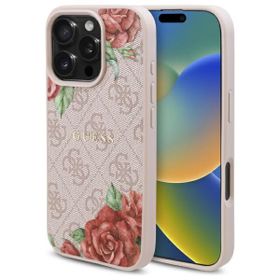 Guess GUHMP16LP4ROPEMCP iPhone 16 Pro    6.3" różowy/pink hardcase 4G Flowers Print MagSafe