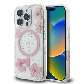 Guess GUHMP16LRBFGFGMP iPhone 16 Pro     6.3" różowy/pink hardcase Resin Flower Glitter MagSafe