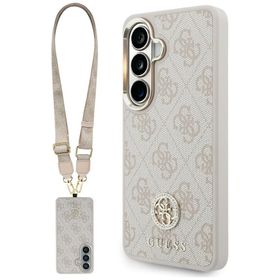 Zestaw Etui + Smycz Guess 4G Big Rhinestone Triangle Strap MagSafe do Samsung Galaxy S26 różowy