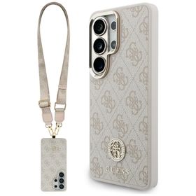 Zestaw Etui + Smycz Guess 4G Big Rhinestone Triangle Strap MagSafe do Samsung Galaxy S26 Ultra różowy