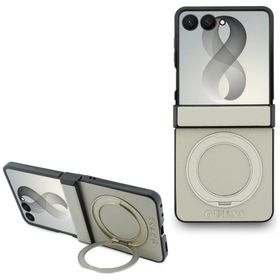 Etui Guess Magnetic Ring Stand Grained Classic Logo MagSafe do Samsung Galaxy Z Flip8 beżowy