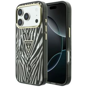 Etui Guess IML Zebra Glitter Triangle Logo MagSafe do iPhone 18 Pro Max / 17 Pro Max srebrny