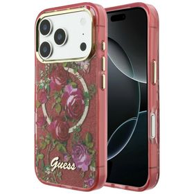 Etui Guess IML Glitter Blossom Roses do iPhone 18 Pro Max / 17 Pro Max burgundowy