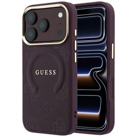 Etui Guess Saffiano Peony & Ring MagSafe do iPhone 18 Pro Max / 17 Pro Max burgundowy