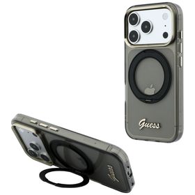 Etui Guess IML Ring Stand 360 Script Metal Logo MagSafe do iPhone 18 Pro Max / 17 Pro Max czarny