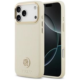 Etui Guess Grained Strass Logo MagSafe   do iPhone 17 Pro Max beżowy