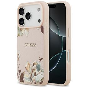 Etui Guess Grained Flowers Classic Logo MagSafe do iPhone 17 Pro Max różowy
