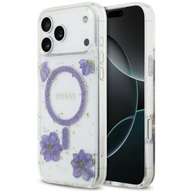 Etui Guess Resin Flowers Glitter MagSafe do iPhone 17 Pro Max fioletowy