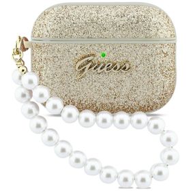 Etui Guess Glitter Pearl Strap do AirPods Pro 3 złoty