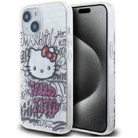 Hello Kitty HKHCP15SHDGPHT iPhone 15 / 14 / 13 6.1" biały/white hardcase IML Kitty On Bricks Graffiti