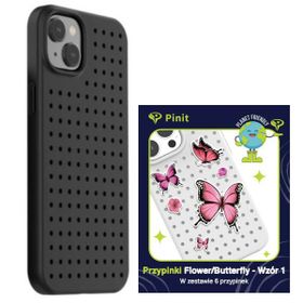 Zestaw Etui Pinit Dynamic + Flower/Butterfly Pin iPhone 14 / 15 / 13 6.1" czarny/black wzór 1