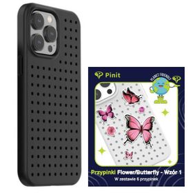 Zestaw Etui Pinit Dynamic + Flower/Butterfly Pin iPhone 14 Pro Max 6.7" czarny/black wzór 1