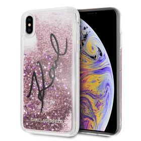 Karl Lagerfeld KLHCI65TRKSIGPI iPhone XsMax różowy/pink hard case Signature Liquid Glitter Stars