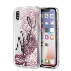 Karl Lagerfeld KLHCPXTRKSIGPI iPhone X/Xs różowy/pink hard case Signature Liquid Glitter Stars