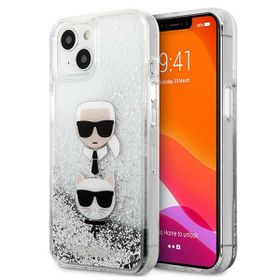 Karl Lagerfeld KLHCP13MKICGLS iPhone 13/ 14 / 15 6,1" srebrny/silver hardcase Liquid Glitter Karl&Choupette Head