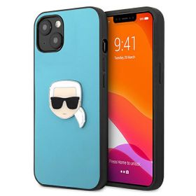 Karl Lagerfeld KLHCP13MPKMB iPhone 13/ 14 / 15 6,1" niebieski/blue hardcase Leather Ikonik Karl`s Head Metal
