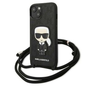 Karl Lagerfeld KLHCP13MCMNIPK iPhone 13/ 14 / 15 6,1" hardcase czarny/black Leather Monogram Patch and Cord Iconik