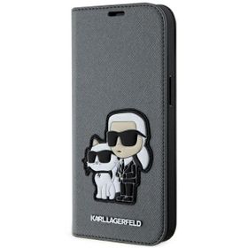 Karl Lagerfeld KLBKP14SSANKCPG iPhone 14/ 15 / 13 6.1" bookcase srebrny/silver Saffiano Karl & Choupette