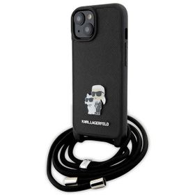 Karl Lagerfeld KLHCP15MSAKCPSK iPhone 15 Plus / 14 Plus 6.7" hardcase czarny/black Crossbody Saffiano Metal Pin Karl & Choupette