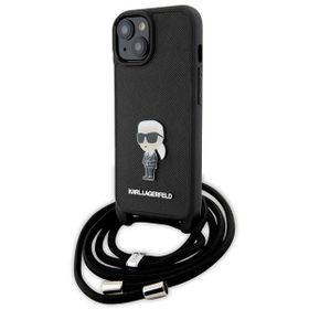 Karl Lagerfeld KLHCP15SSASKNPSK iPhone 15 / 14 / 13 6.1" hardcase czarny/black Crossbody Saffiano Monogram Metal Pin Karl & Choupette