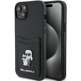 Karl Lagerfeld KLHCP15SSAPKCNPK iPhone 15 / 14 / 13 6.1" czarny/black hardcase Saffiano Cardslot Karl&Choupette Metal Pin