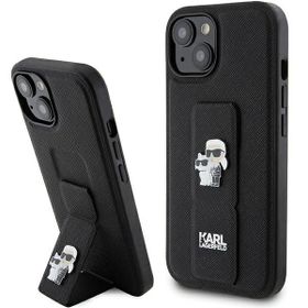 Karl Lagerfeld KLHCP15SGSAKCPK iPhone 15 / 14 / 13 6.1" czarny/black hardcase Gripstand Saffiano Karl&Choupette Pins