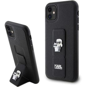 Karl Lagerfeld KLHCN61GSAKCPK iPhone 11 / Xr 6.1" czarny/black hardcase Gripstand Saffiano Karl&Choupette Pins