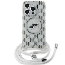 Karl Lagerfeld KLHMP15LHCKCKLCT iPhone15 Pro 6.1" transparent hardcase IML Crossbody Monogram Karl & Choupette Head MagSafe