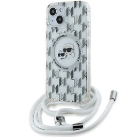 Karl Lagerfeld KLHMP15SHCKCKLCT iPhone15 / 14 / 13 6.1" transparent hardcase IML Crossbody Monogram Karl & Choupette Head MagSafe