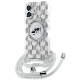 Karl Lagerfeld KLHMP16SHCKCKLCT iPhone   16 6.1" transparent hardcase IML Crossbody Monogram Karl & Choupette Head MagSafe