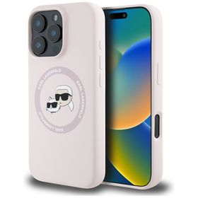 Etui Karl Lagerfeld Silicone Double      Heads And Circle MagSafe do iPhone 16 Pro różowy
