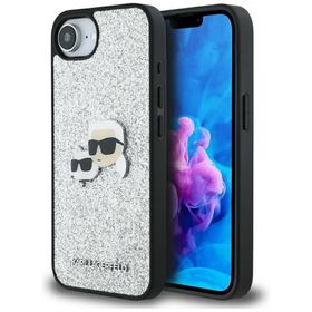 Etui Karl Lagerfeld Fixed Glitter Ikonik Metal Pin do iPhone 16e / 17e srebrny