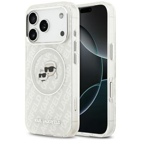 Etui Karl Lagerfeld IML Glitter Karl &   Choupette Heads Logo MagSafe do iPhone 17 Pro Max szary