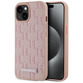 Etui Karl Lagerfeld Leather Monogram     Metal Logo MagSafe do iPhone 15 różowy