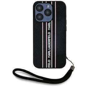 Etui Karl Lagerfeld Saffiano Athleisure  Stripes Cord do iPhone 15 Pro Max czarno-różowy