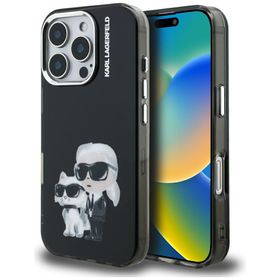Etui Karl Lagerfeld IML Aquarelle Karl   & Choupette & Logo do iPhone 16 Pro Max czarny