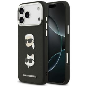 Etui Karl Lagerfeld FW Grained Karl &    Choupette Heads Pins & Logo do iPhone 17 Pro Max czarny