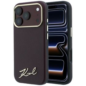 Etui Karl Lagerfeld Saffiano Small Script Metal Logo MagSafe do iPhone 18 Pro Max / 17 Pro Max burgundowy