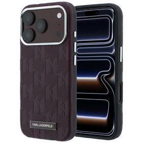 Etui Karl Lagerfeld Grained Mono Resin Logo MagSafe do iPhone 18 Pro / 17 Pro burgundowy