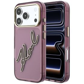 Etui Karl Lagerfeld IML Big Signature Resin Metal Frame do iPhone 18 Pro Max / 17 Pro Max burgundowy
