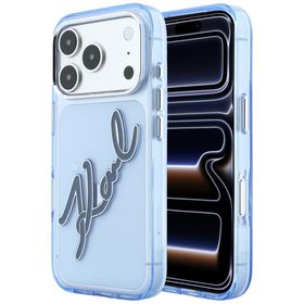 Etui Karl Lagerfeld IML Big Signature Resin Metal Frame do iPhone 18 Pro / 17 Pro niebieski