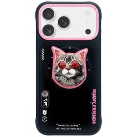 Etui Nimmy Glasses Cool Cat MagSafe do   iPhone 17 Pro Max czarno różowy