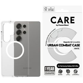 Etui CARE by PanzerGlass Flagship Urban  Combat White QI do Samsung Galaxy S25 Ultra przezroczysty