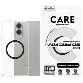 Etui CARE by PanzerGlass Flagship Urban Combat Black QI do Samsung Galaxy S25 Edge przezroczysty