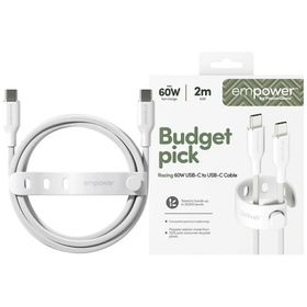 Kabel empower by PanzerGlass Racing 60W USB-C do USB-C 2m srebrno-biały