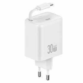 USAMS Ład. siec. 1xUSB-C ze zwijanymkablem USB-C Retractable PD+QC 30W Gan Fast Charging biały/white YC Series CC241TC02 (US-CC241)