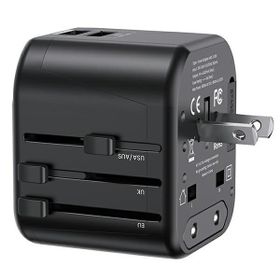 USAMS Adapter siec. 2xUSB T55 12W4w1 US/AU/EU/UK czarny/black CC173TC01 (US-CC173) Univesal Travel Charger