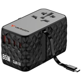 Verbatim Adapter podróżny EU/UK/US GaN USB-A/3xUSB-C PD 85W CNT-02 czarny/black 32127