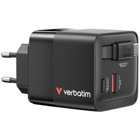 Verbatim Ładowarka sieciowa GaN 65W 2xUSB-C/USB-A + Adapter EU/UK/US czarny/black 32217