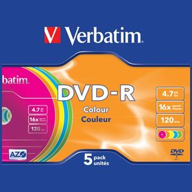 Płyta DVD-R Verbatim COLOUR SLIM 4.7GB 16X 5szt wielokolorowy 43557